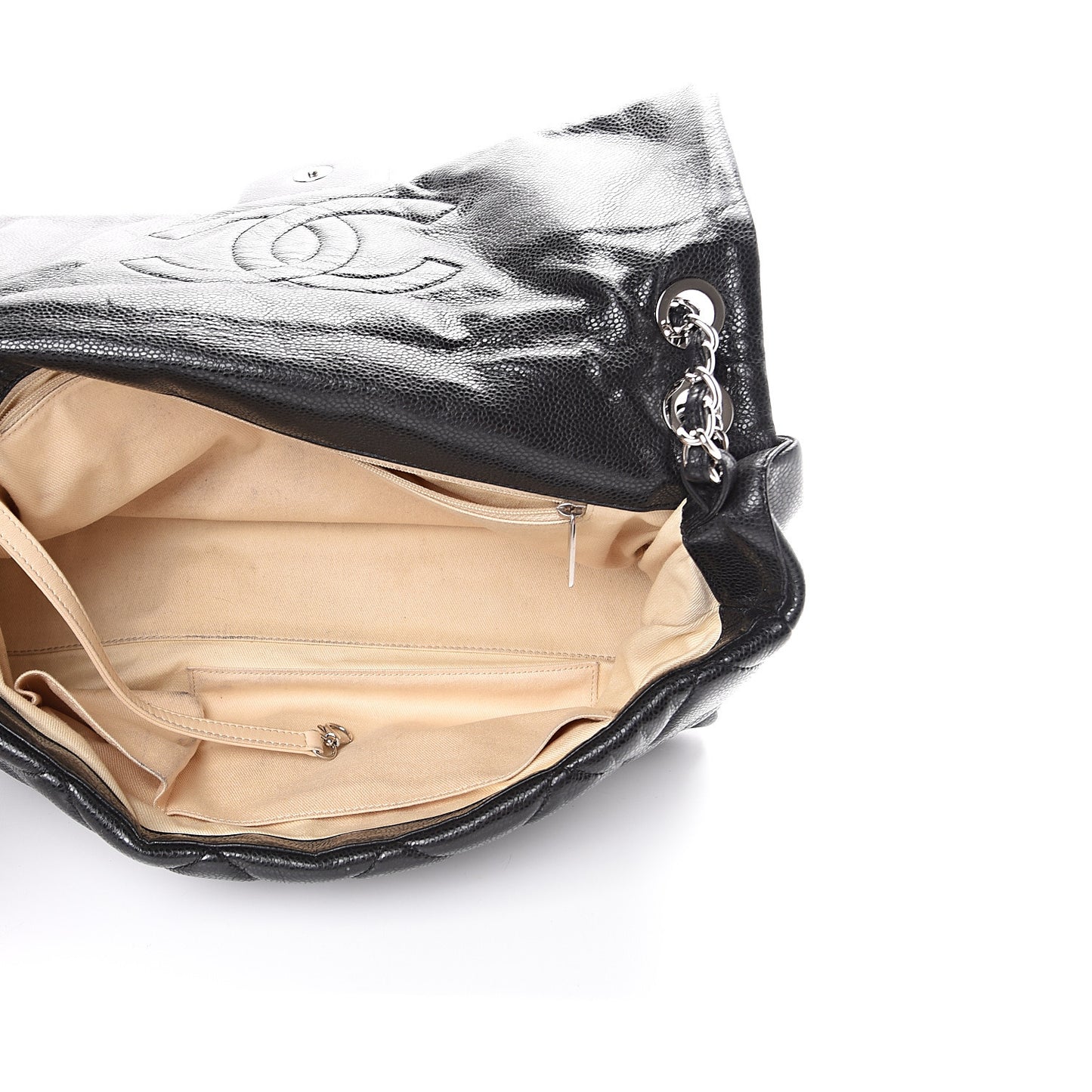 Glazed Caviar Medium Nature Flap Bag Black