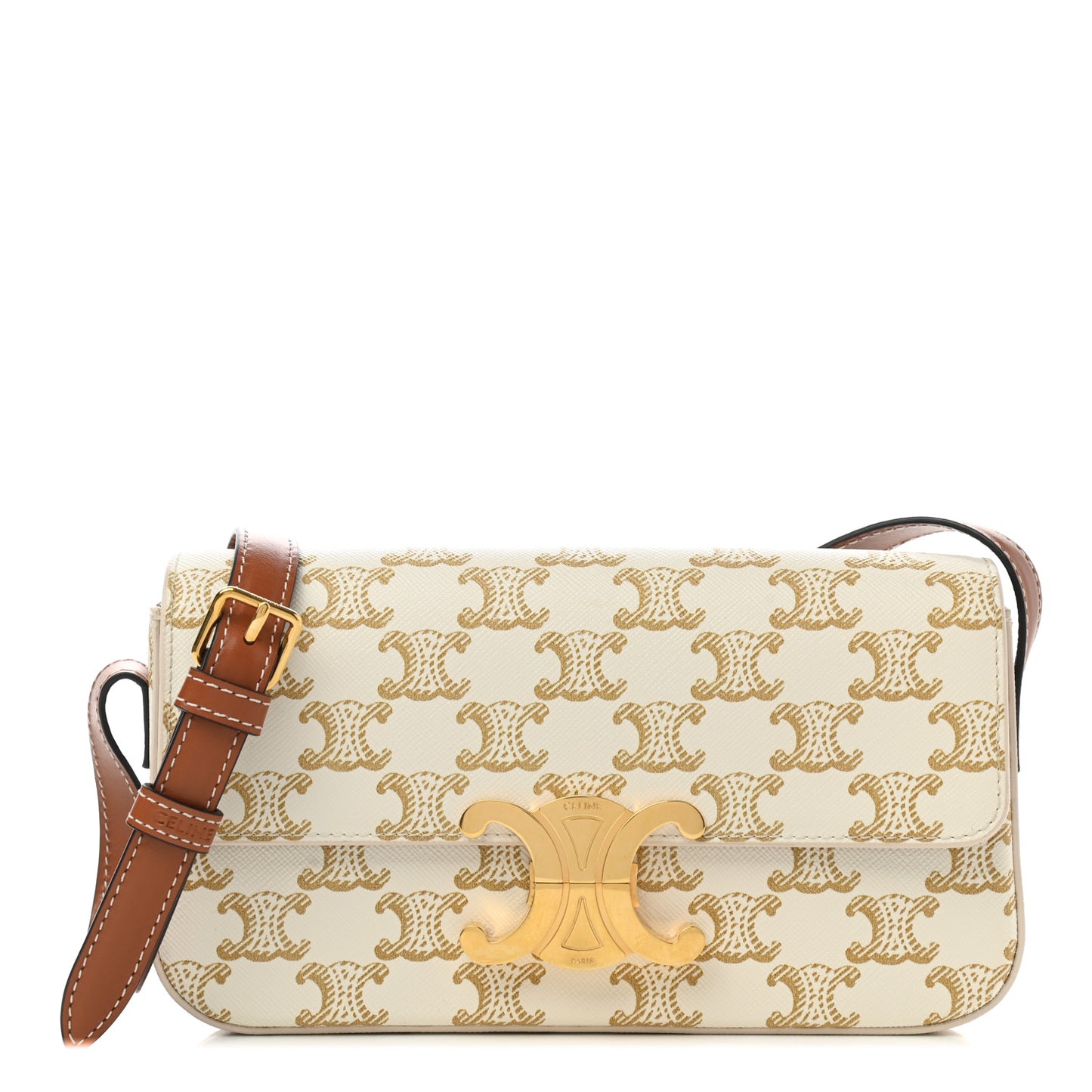 Canvas Calfskin Triomphe Shoulder Bag White