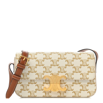 Celine Canvas Calfskin Triomphe Shoulder Bag White 1 of 11