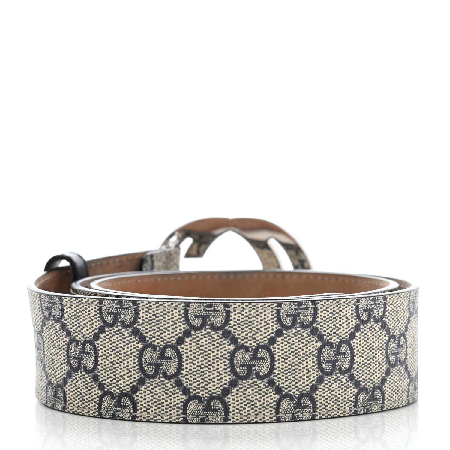 Gucci GG Supreme Monogram Selleria Calfskin Interlocking G 40mm Belt 85 34 Beige Ebony Blue 2 of 7