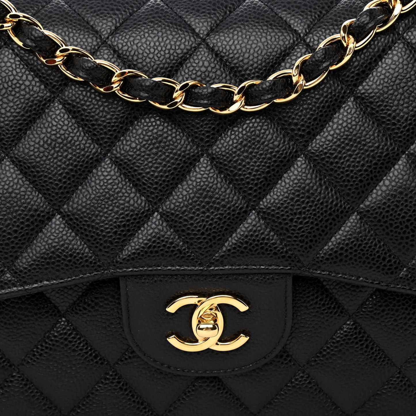 Caviar Quilted Jumbo Double Flap Black