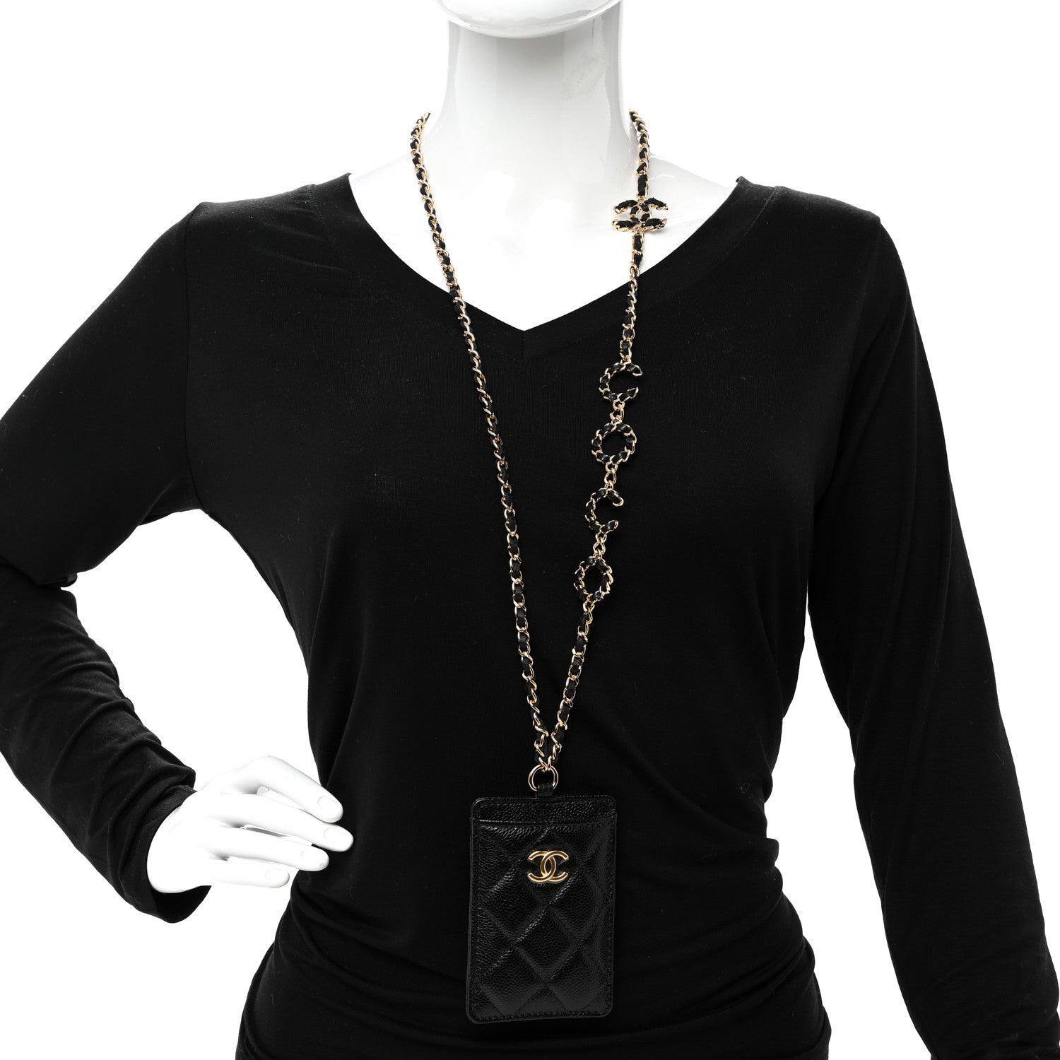 Chanel Caviar Quilted Miss Coco Card Holder On Chain Black 2 of 10