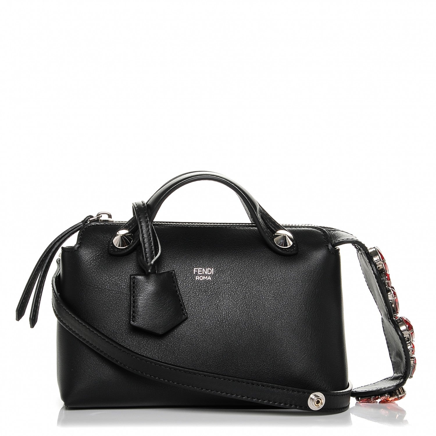 Fendi Vitello Dolce Crystal Heart Croc Tail Mini By The Way Boston Bag Black Rosso 1 of 6