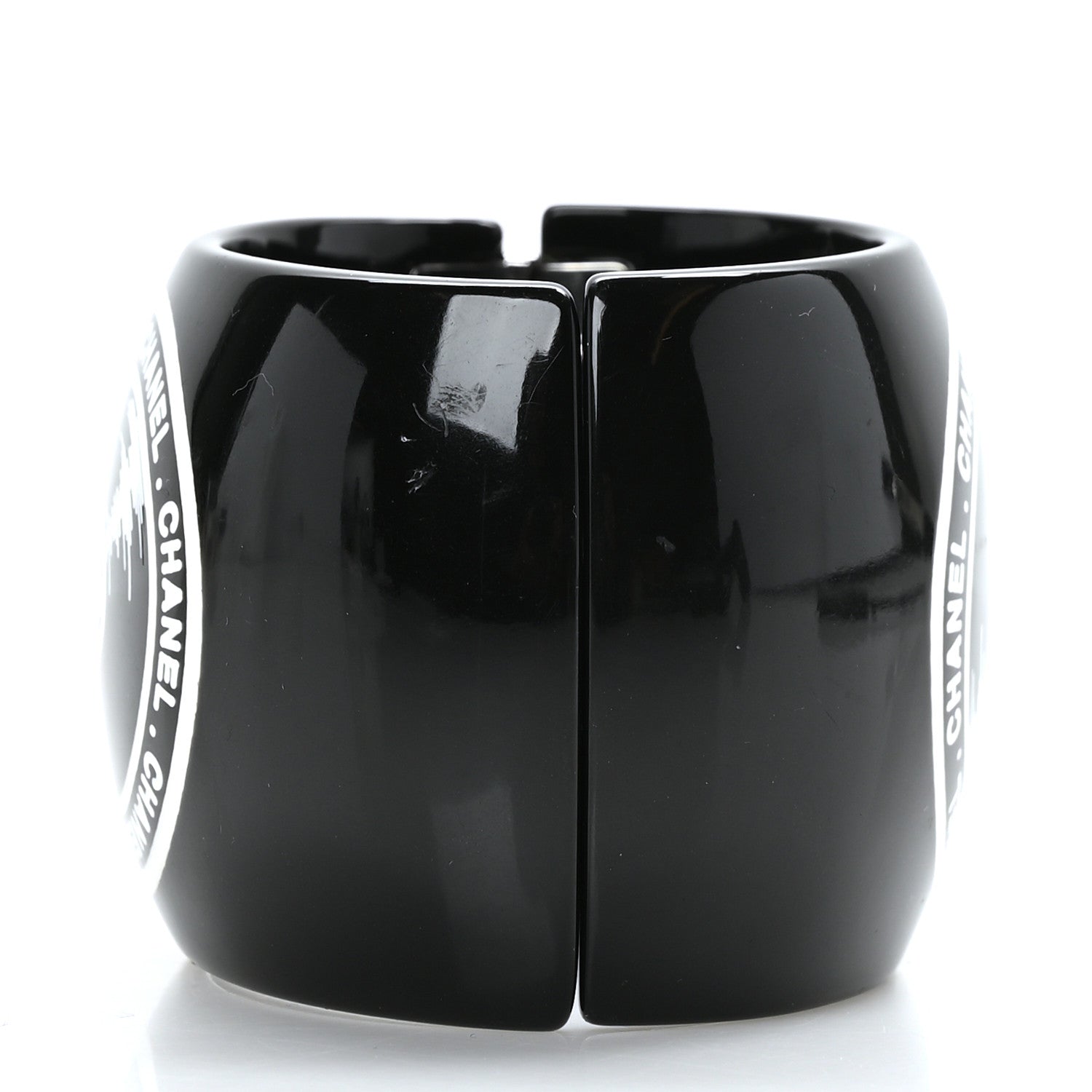 Chanel Resin CC Cuff Vinyl Record Black White 4 of 5