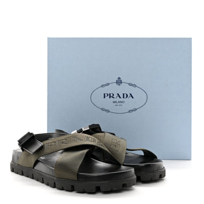 Prada Re-Nylon Mens Tape Crisscross Slingback Slide Sandals 38.5 Green 20 of 20