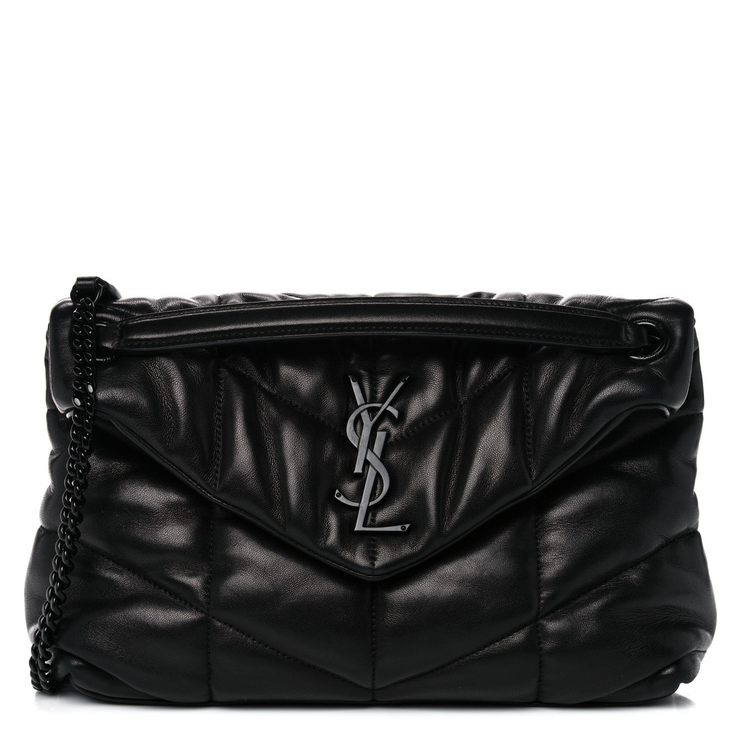 Saint Laurent Lambskin Quilted Small Loulou Puffer Monogram Chain Satchel Black 1 of 13