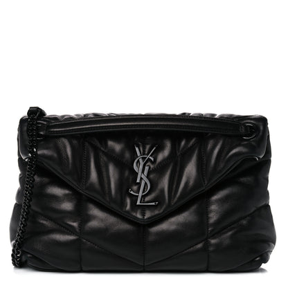 Saint Laurent Lambskin Quilted Small Loulou Puffer Monogram Chain Satchel Black 1 of 13
