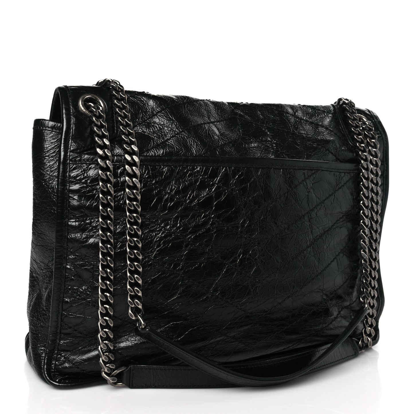 Crinkled Calfskin Matelasse Monogram Large Niki Chain Satchel Black