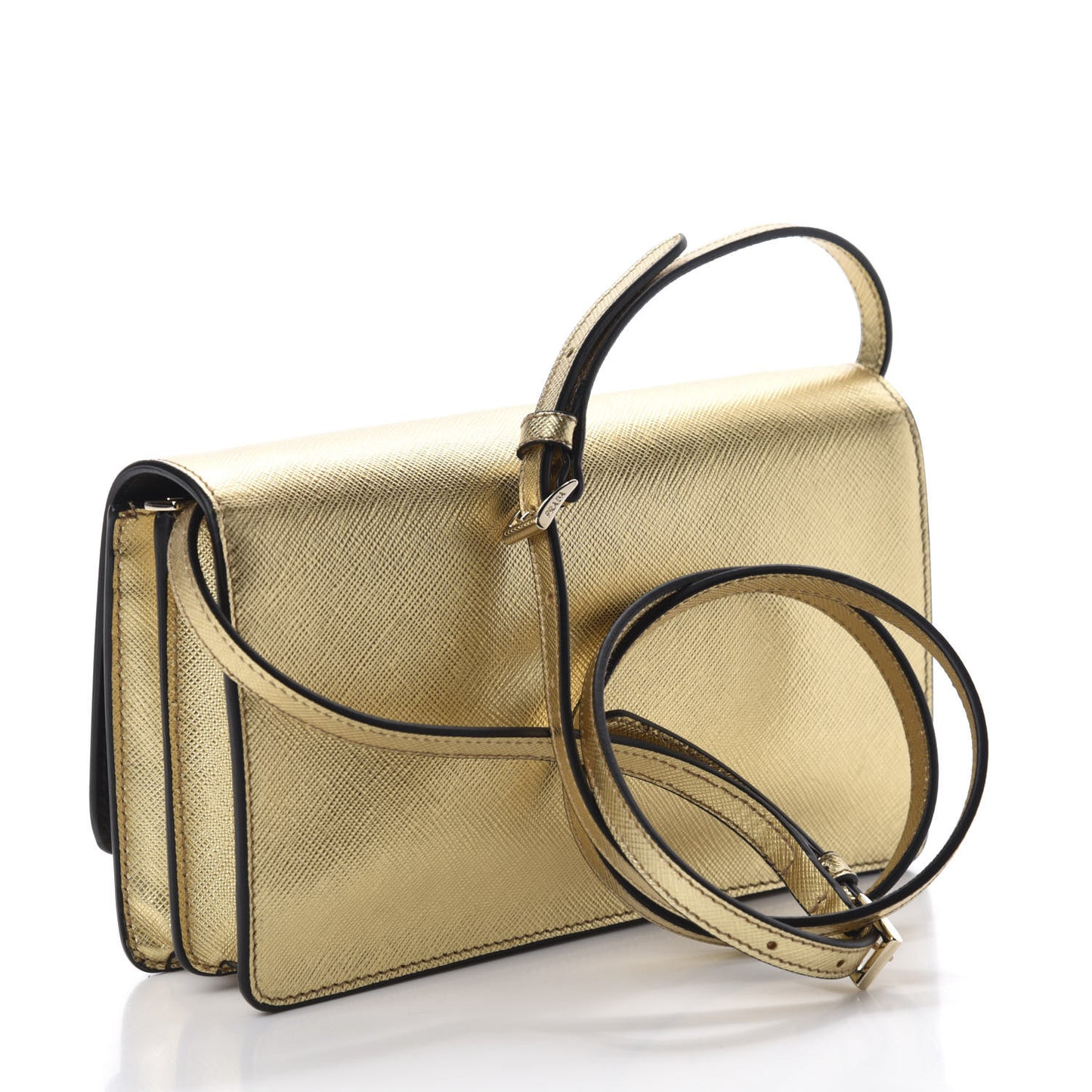Metallic Saffiano Metal Flap Wallet With Strap Platino