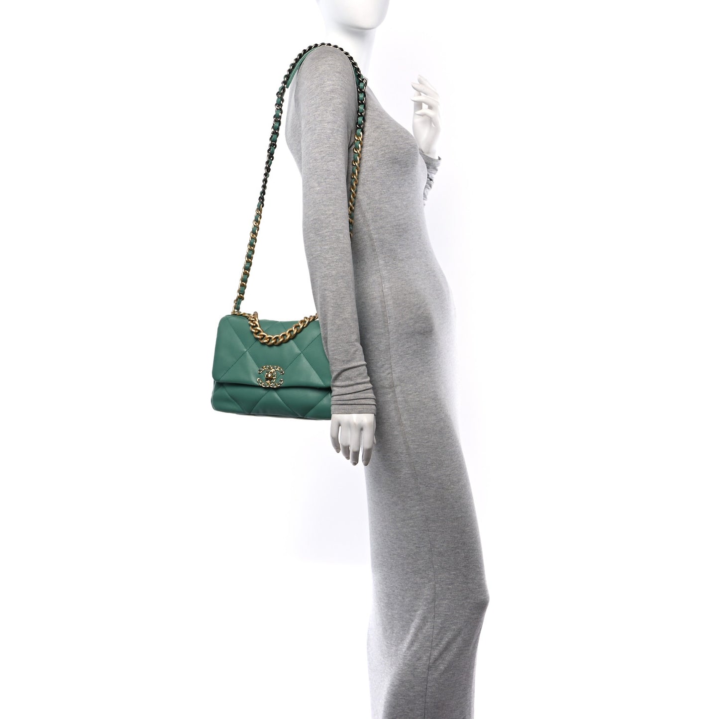 Lambskin Quilted Medium Chanel 19 Flap Green