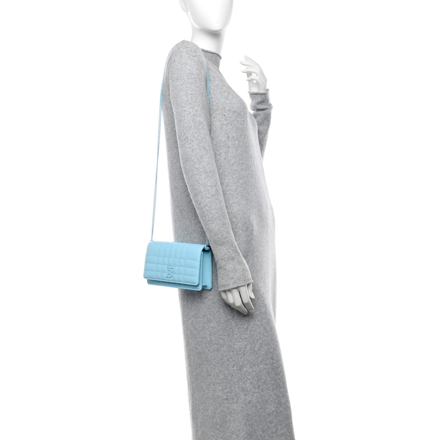 Burberry Lambskin Quilted Lola Clutch On Chain Cool Sky Blue 2 of 10