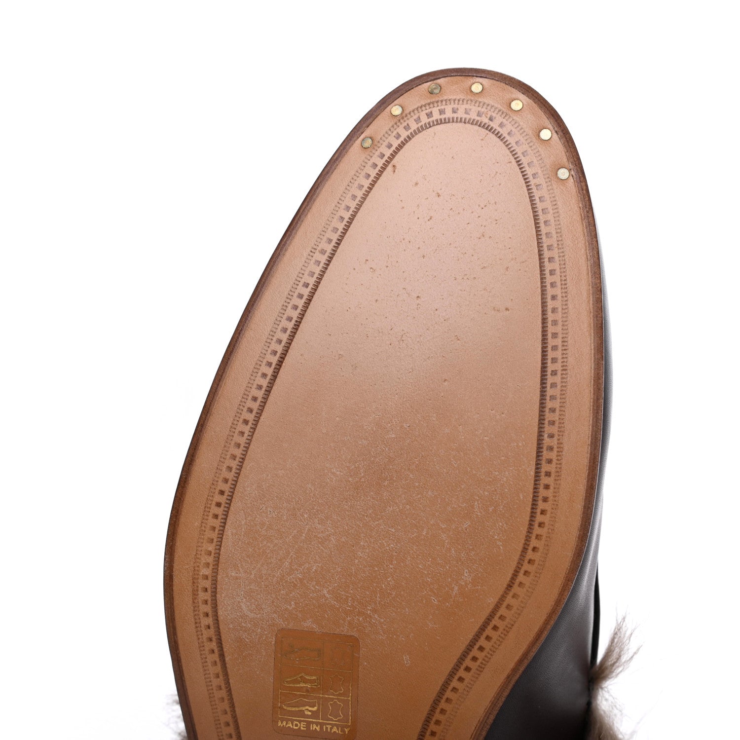 Gucci Calfskin Fur Mens Jordaan Loafers 7.5 Dark Brown Natural 8 of 14