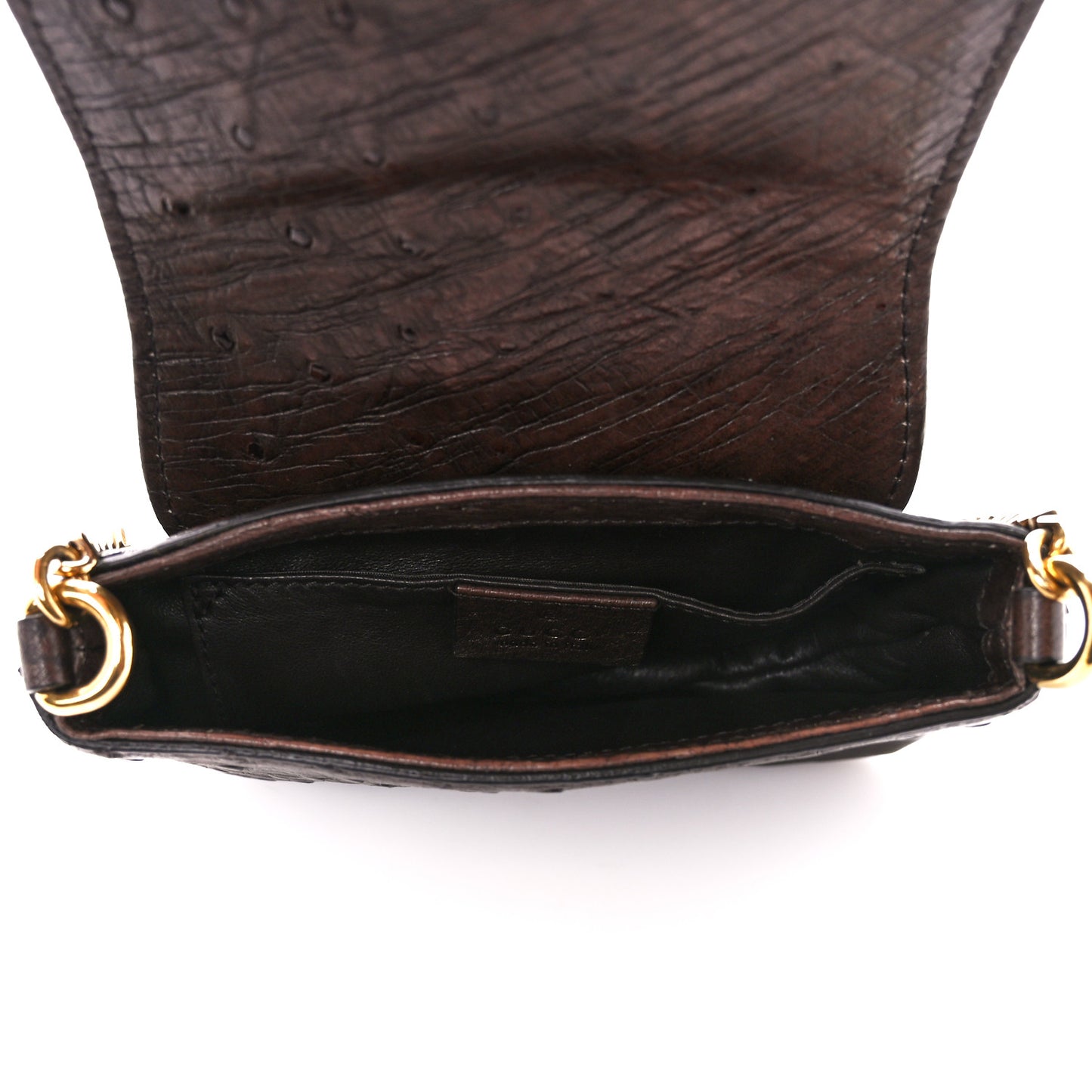 Ostrich Small 1973 Chain Shoulder Bag Dark Brown