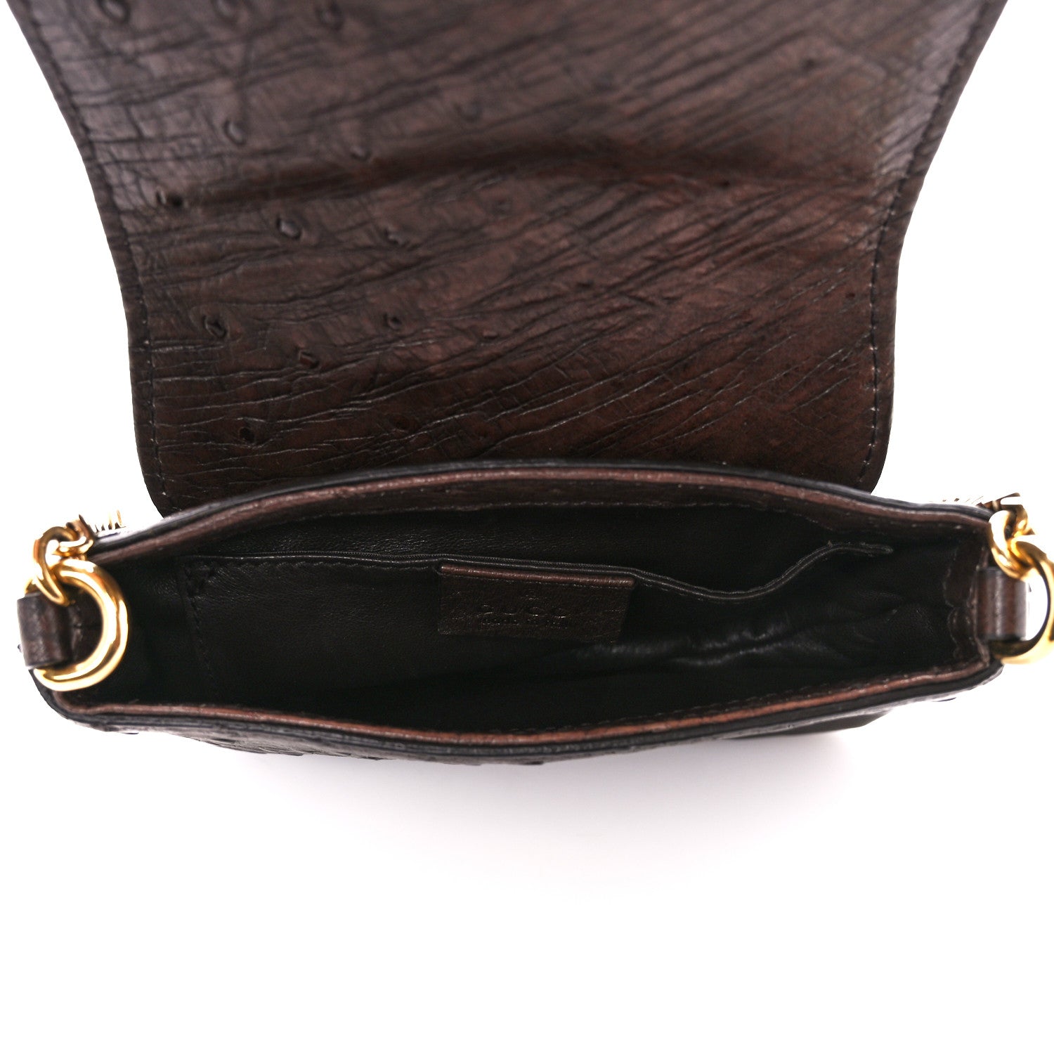 Gucci Ostrich Small 1973 Chain Shoulder Bag Dark Brown 5 of 11