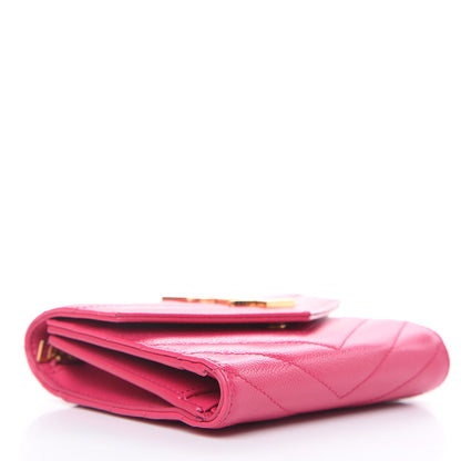 Saint Laurent Grain De Poudre Matelasse Chevron Monogram Compact Tri Fold Wallet Fuschia 4 of 7