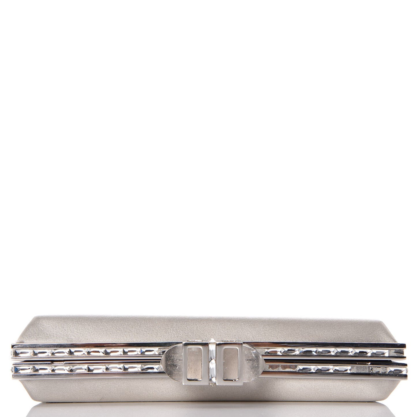 Satin Crystal Framed Evening Clutch Silver