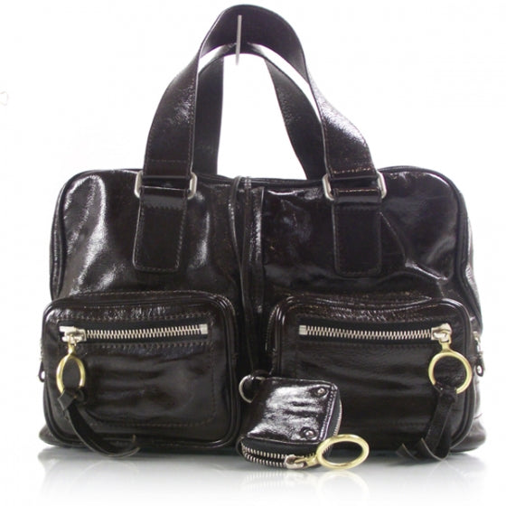 Crinkled Patent Betty Shoulder Bag Brown