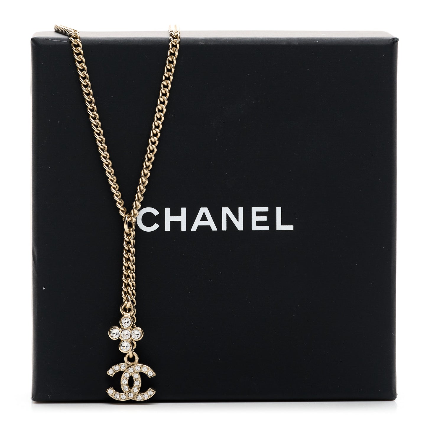 Crystal Flower CC Lariat Necklace Gold