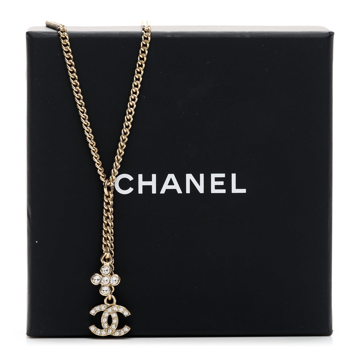 Chanel Crystal Flower CC Lariat Necklace Gold 6 of 6