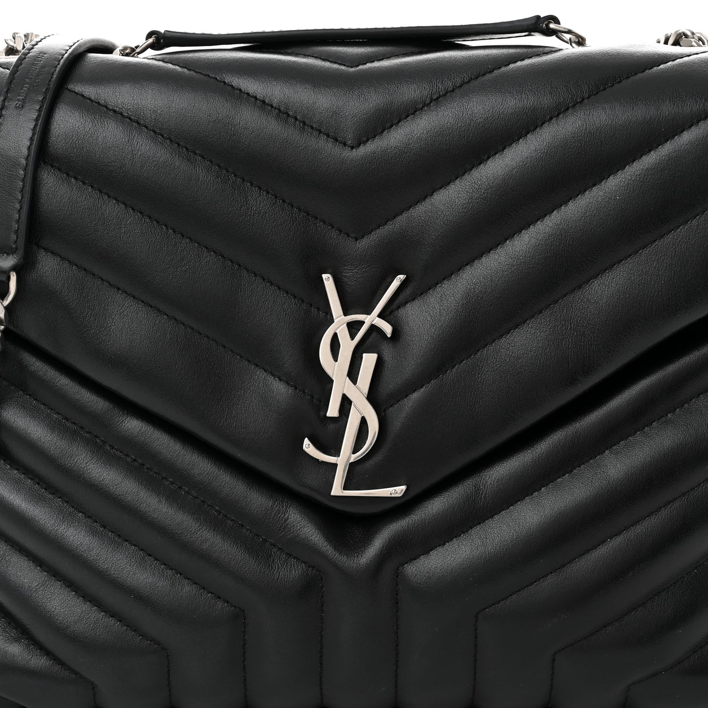 Calfskin Y Quilted Monogram Medium Loulou Chain Satchel Black
