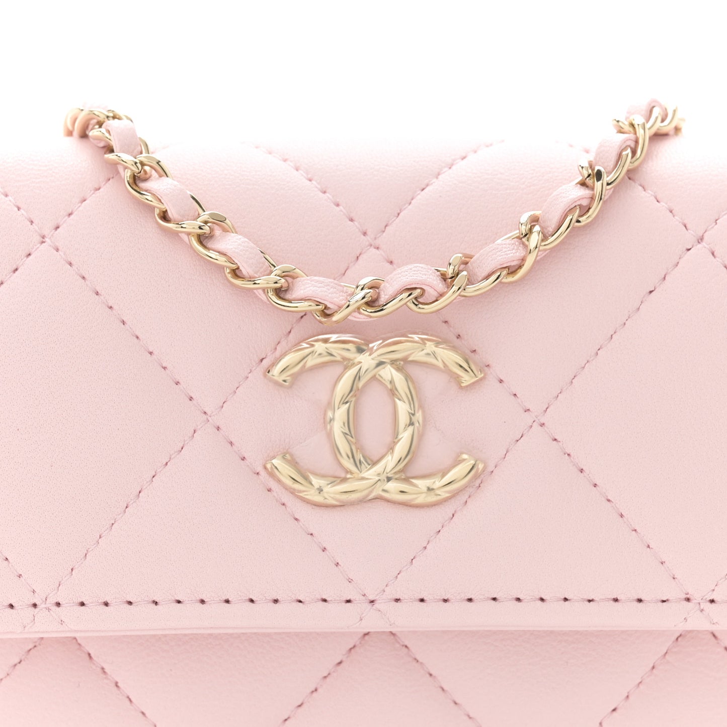 Lambskin Quilted Chain Around Coin Purse With Chain Light Pink