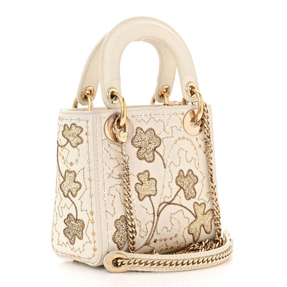 Christian Dior Smooth Calfskin Sequin Embroidered Clover Mini Lady Dior White 3 of 10