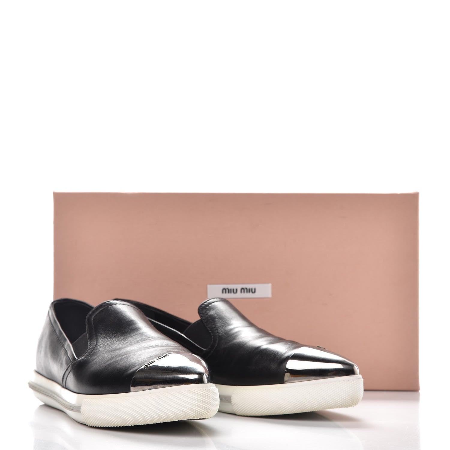 Miu Miu Nappa Metal Cap Toe Slip On Sneakers 37.5 Nero Black 13 of 14