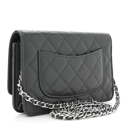 Chanel Lambskin Quilted Wallet On Chain WOC Grey 3 of 13