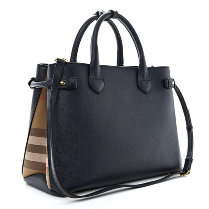 Burberry Derby Calfskin House Check Medium Banner Tote Ink Blue 3 of 15