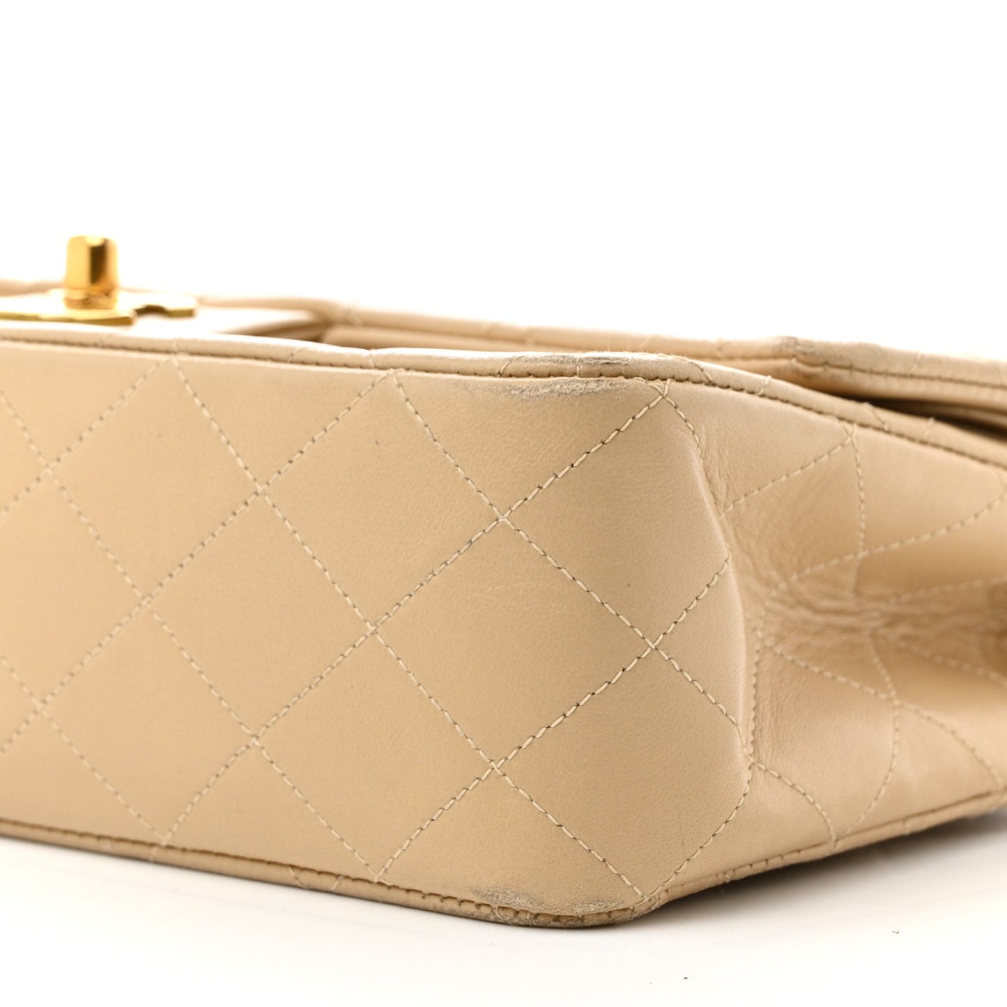 Lambskin Quilted Medium Double Flap Beige