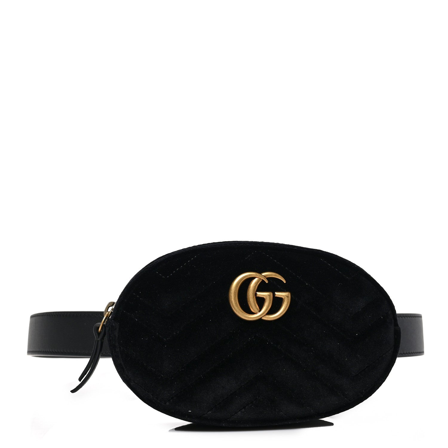 Gucci Velvet Matelasse GG Marmont Belt Bag 85 34 Black 1 of 9