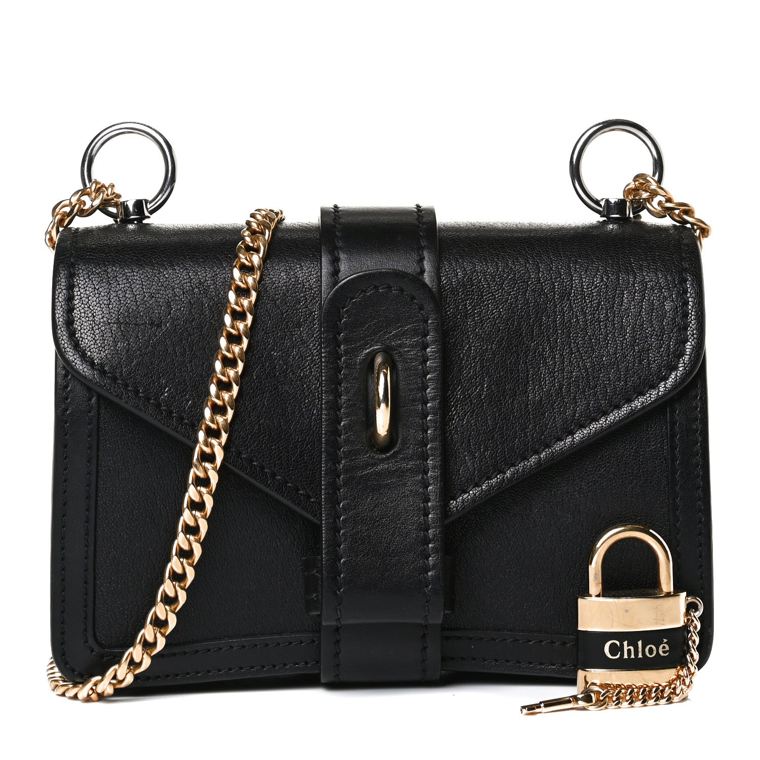 Chloe Shiny Goatskin Calfskin Aby Chain Shoulder Bag Black 1 of 15