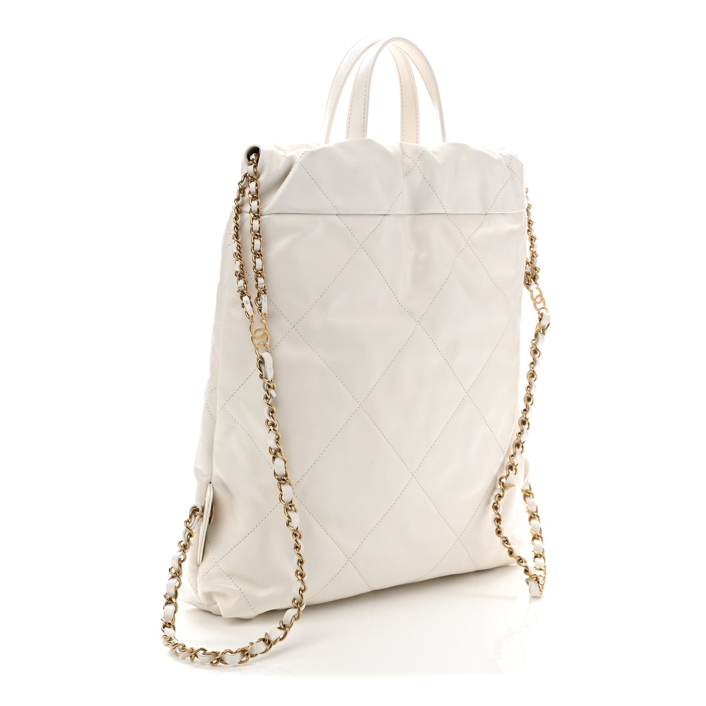 Shiny Calfskin Quilted Chanel 22 Backpack White