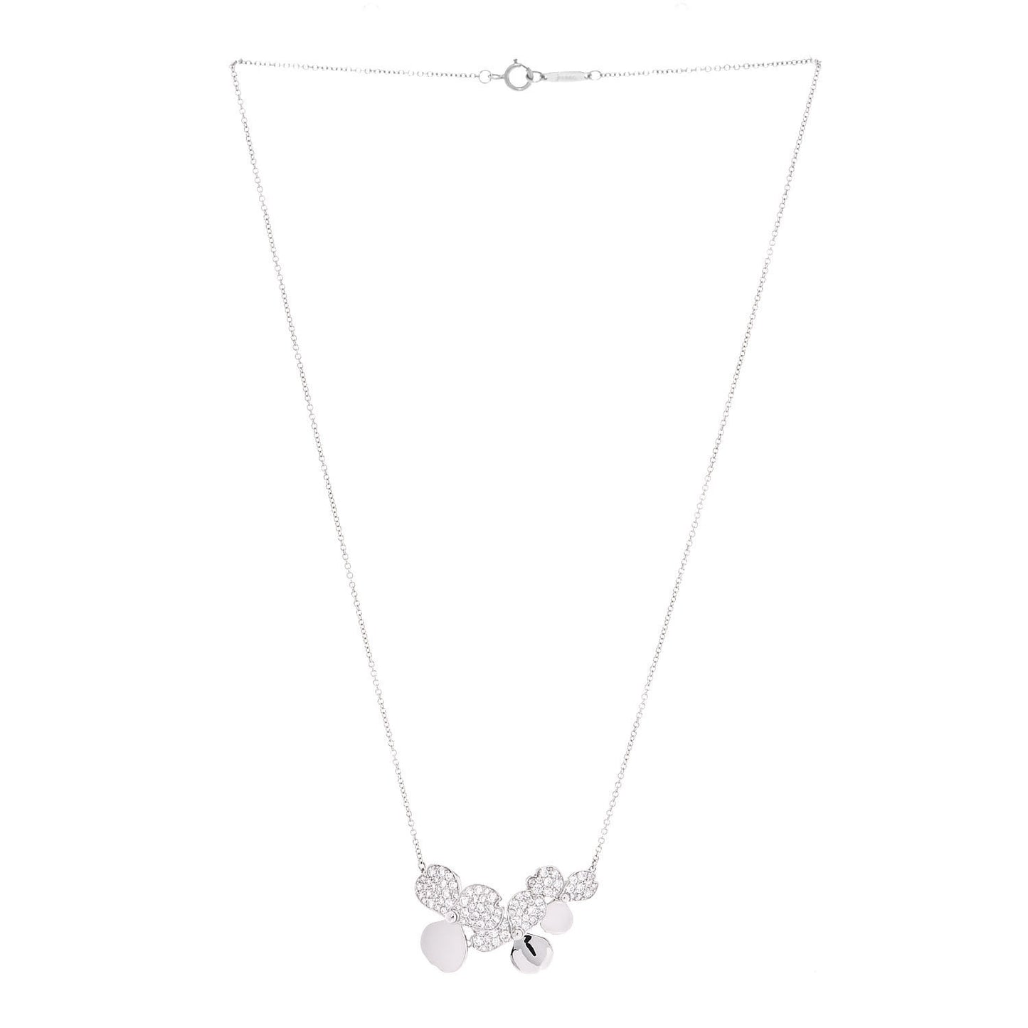 Platinum Diamond Mini Paper Flowers Cluster Pendant Necklace