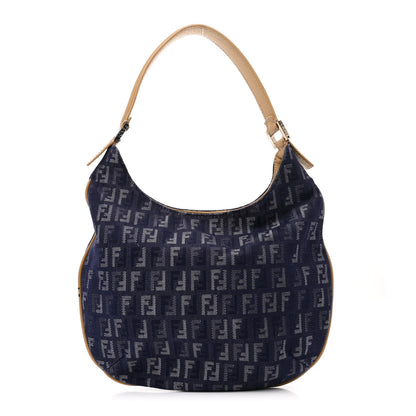 Fendi Denim Zucchino Vitello Hobo Blue 1 of 9