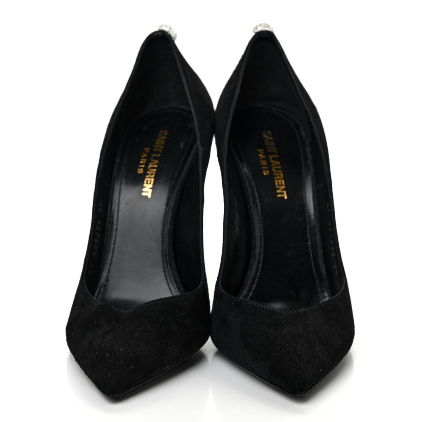 Suede Calfskin Crystal Pumps 39 Black