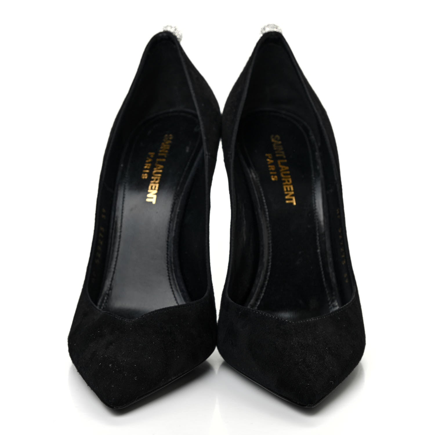 Saint Laurent Suede Calfskin Crystal Pumps 39 Black 2 of 8