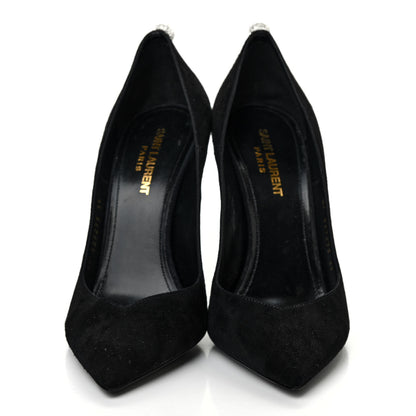 Saint Laurent Suede Calfskin Crystal Pumps 39 Black 2 of 8