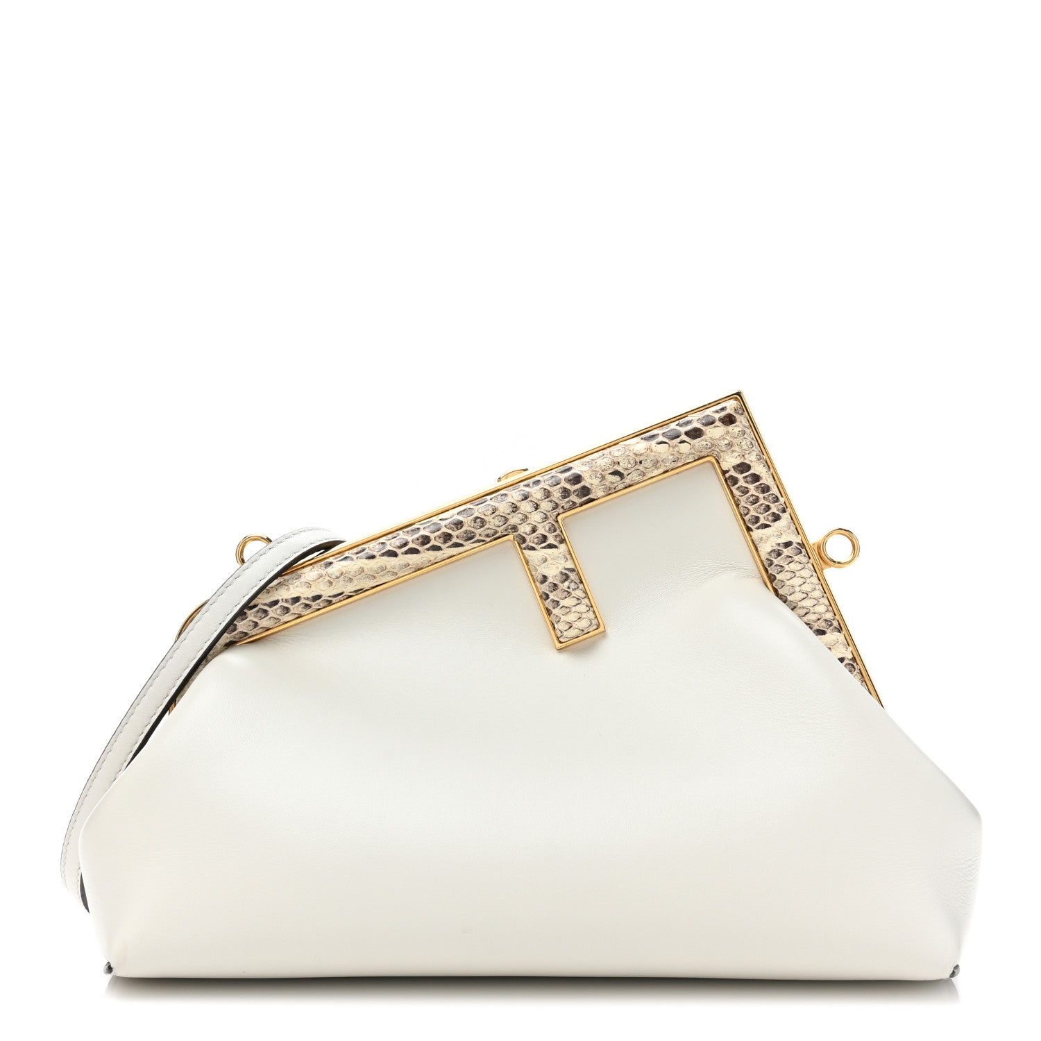 Fendi Shiny Nappa Snakeskin Small Fendi First White Roccia 1 of 13