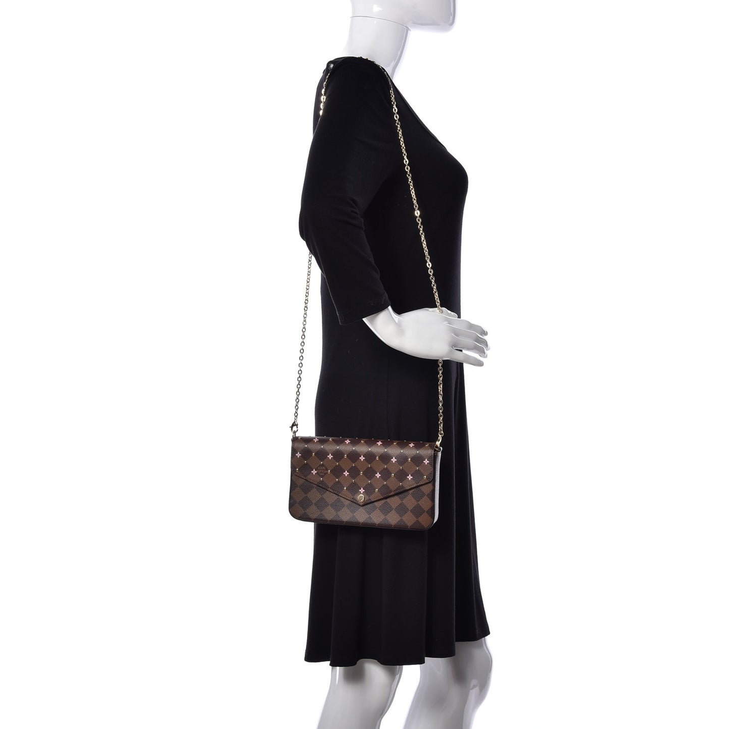 Damier Ebene Studded Pochette Felicie Chain Wallet