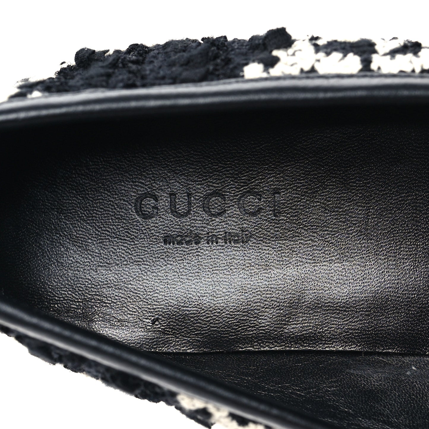 Tweed GG Monogram Horsebit Womens Jordaan Loafers 37.5 Black Natural