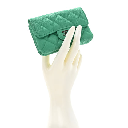Chanel Iridescent Caviar Quilted Flap Zip Card Holder Green 2 of 13