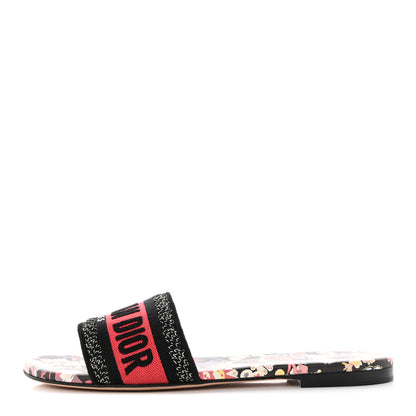 Christian Dior Canvas Toile de Jouy Pop Embroidered Dway Flat Slide Sandals 37 Black Multicolor 1 of 10