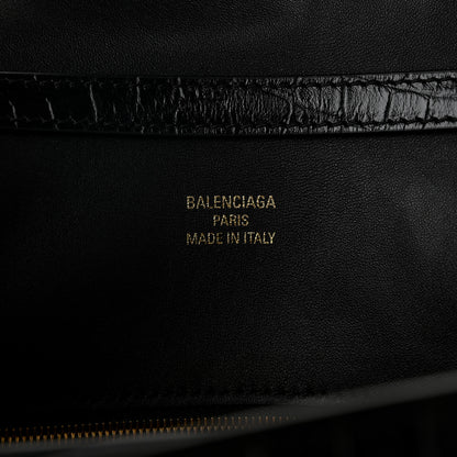 Balenciaga Shiny Calfskin Crocodile Embossed Medium Rodeo Top Handle Handbag Black 6 of 9