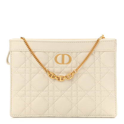 Christian Dior Calfskin Cannage Caro Zipped Pouch With Chain Latte 1 of 13