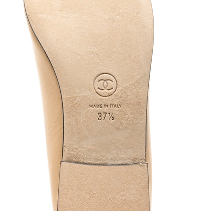 Chanel Lambskin Cap Toe CC Ballerina Flats 37.5 Beige Black 6 of 13