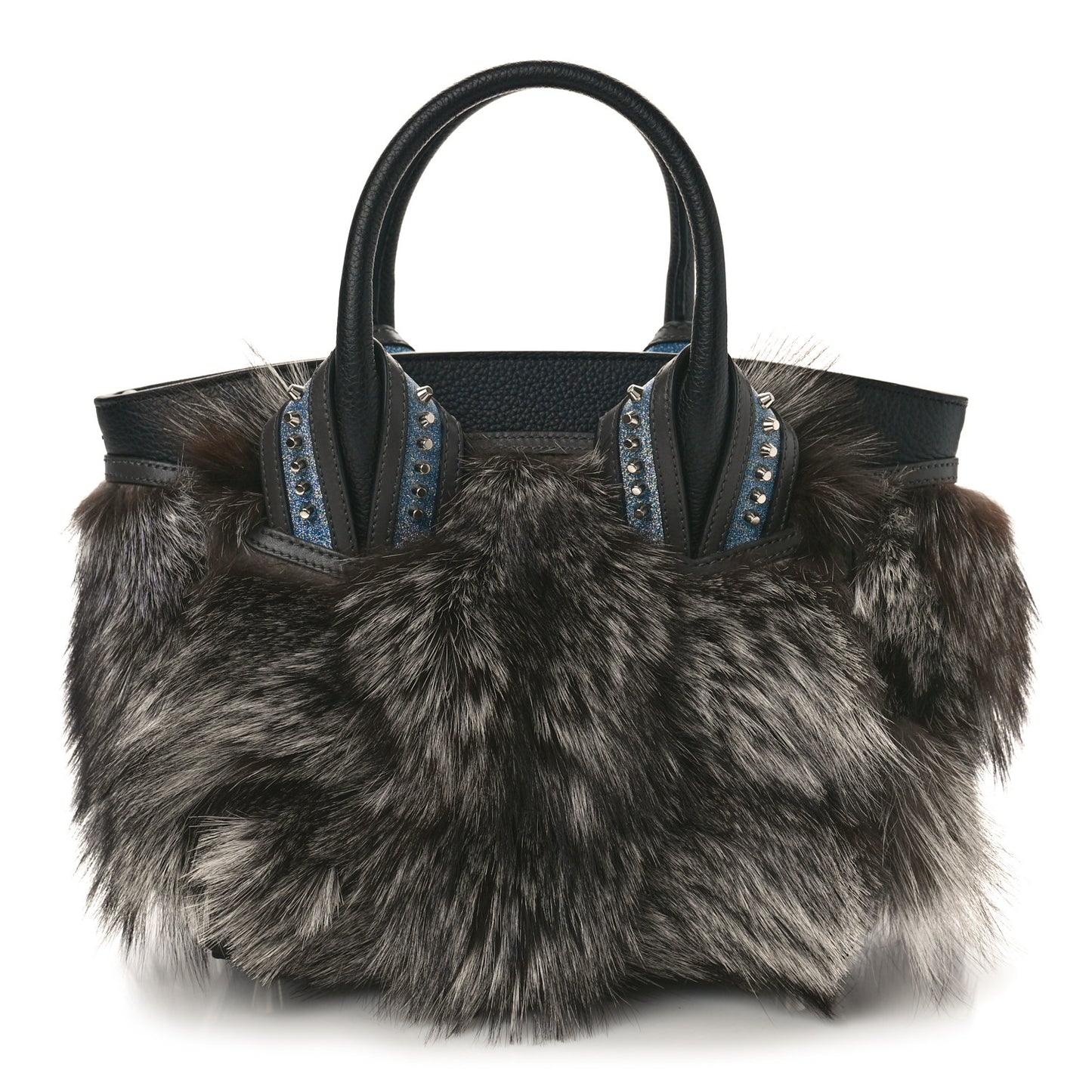 Calfskin Empire Fox Fur Small Eloise Tote Silver Black