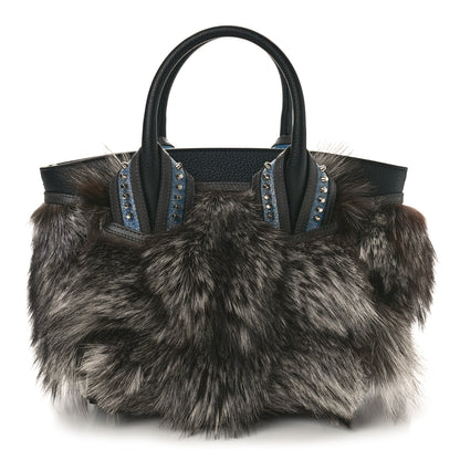 Christian Louboutin Calfskin Empire Fox Fur Small Eloise Tote Silver Black 1 of 9
