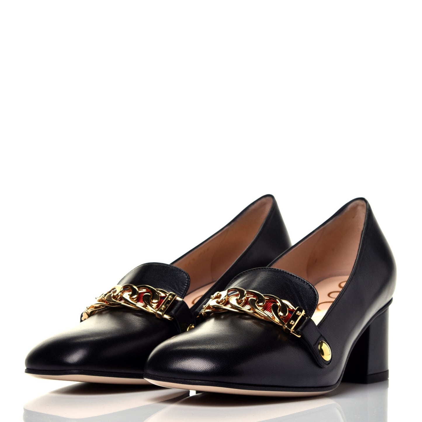 Malaga Kid Sylvie Web Chain Mid Heel Loafers 36.5 Black