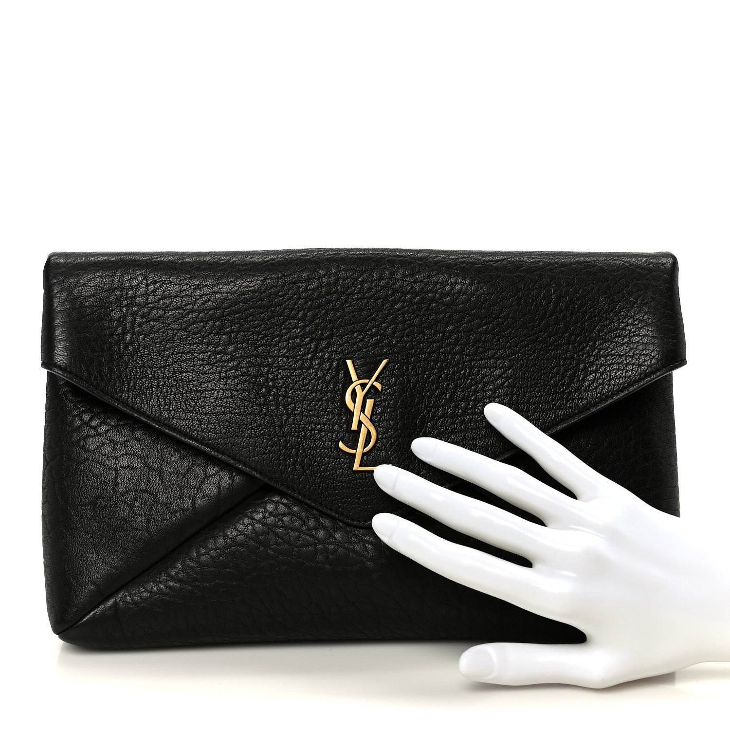 Saint Laurent Grained Lambskin Cassandre Envelope Pouch Black 2 of 8